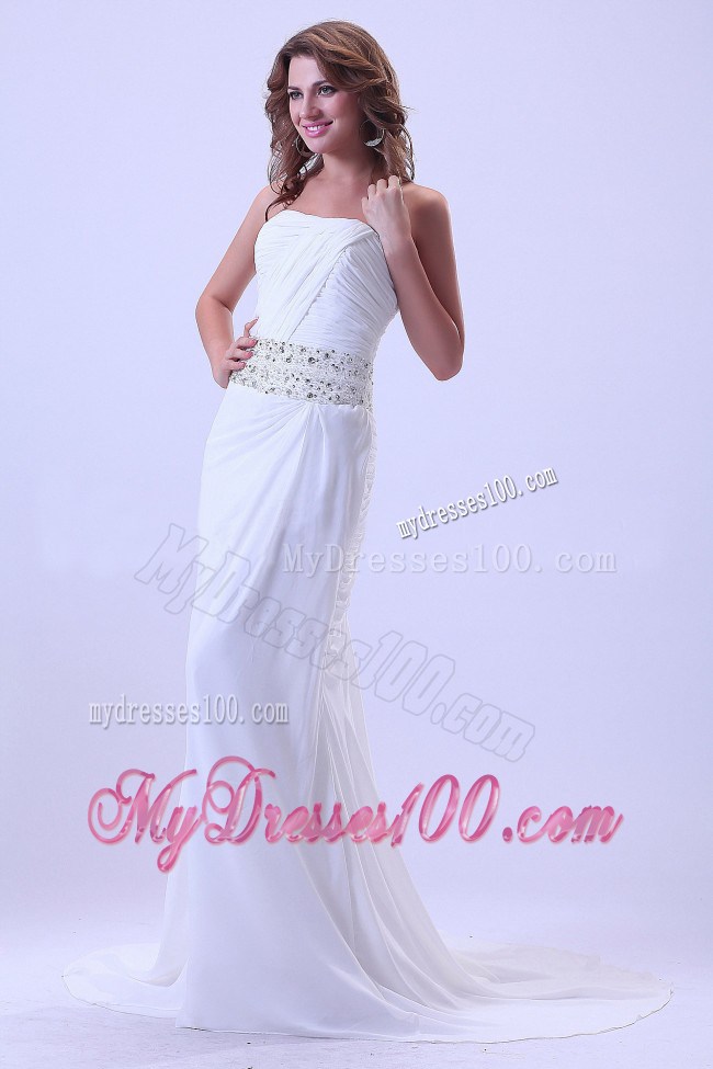 Beaded and Ruched Celebrity Dress with Court Train For Cheap
