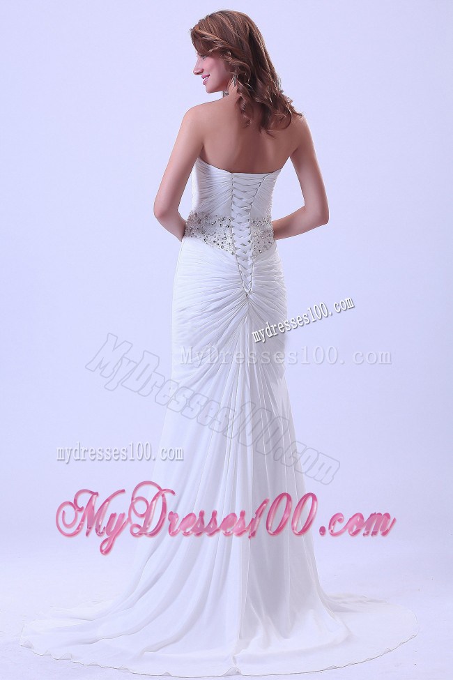 Beaded and Ruched Celebrity Dress with Court Train For Cheap