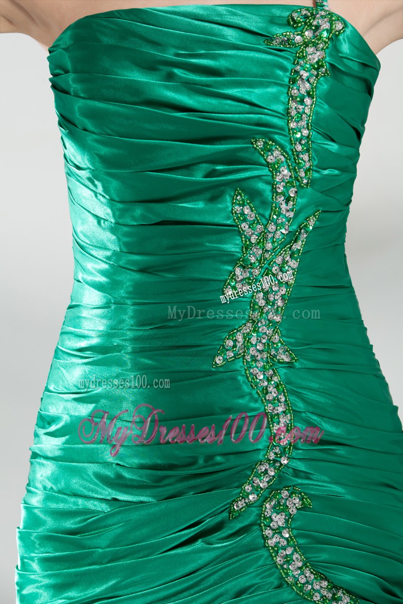 Beading Mermaid Court Train One Shoulder Celebrity Dress in Green