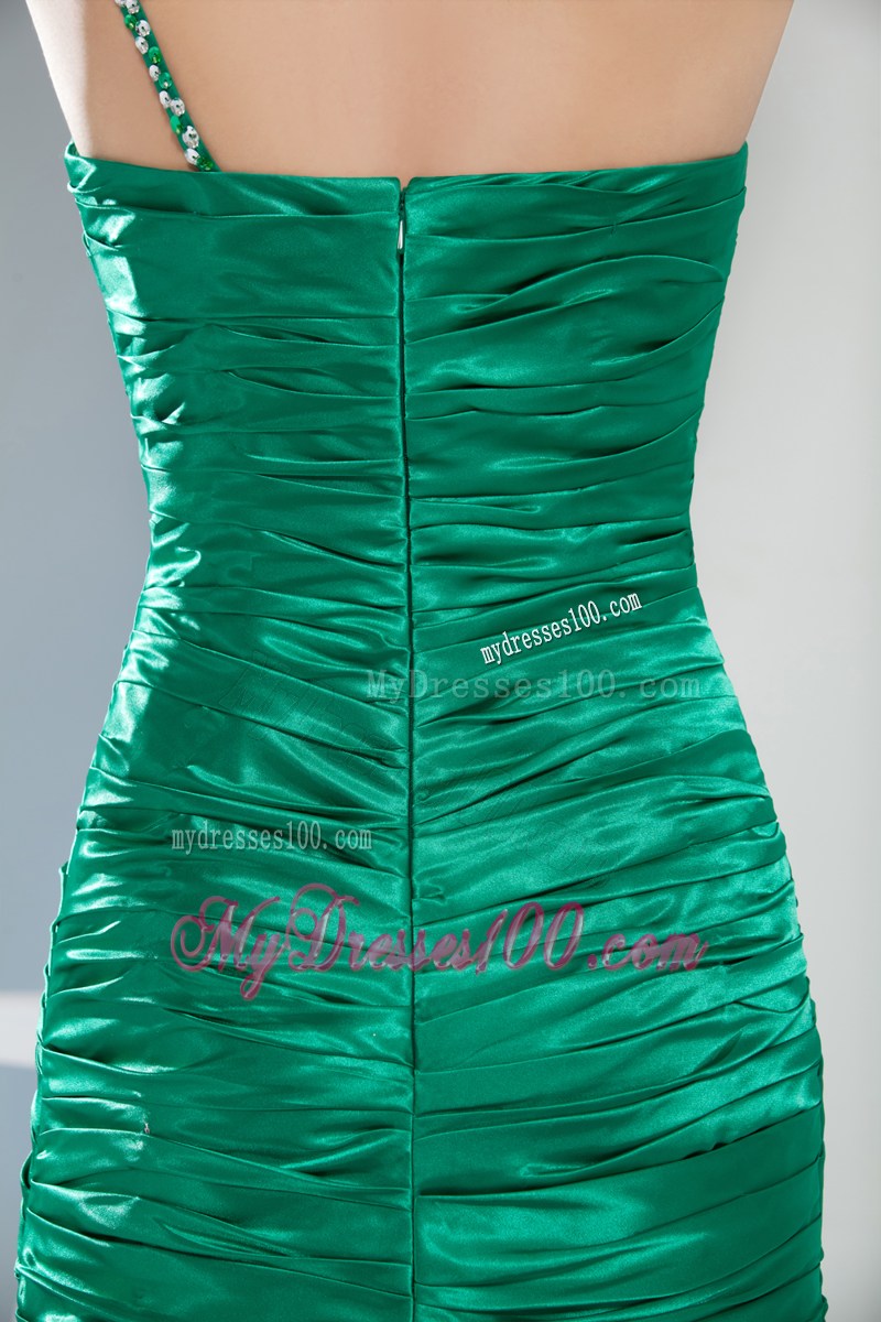Beading Mermaid Court Train One Shoulder Celebrity Dress in Green