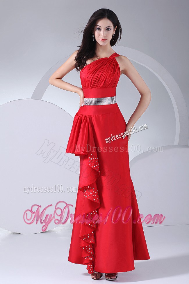 Beading and Ruching Decorate Bodice One Shoulder Ankle-length 2013 Prom Dress