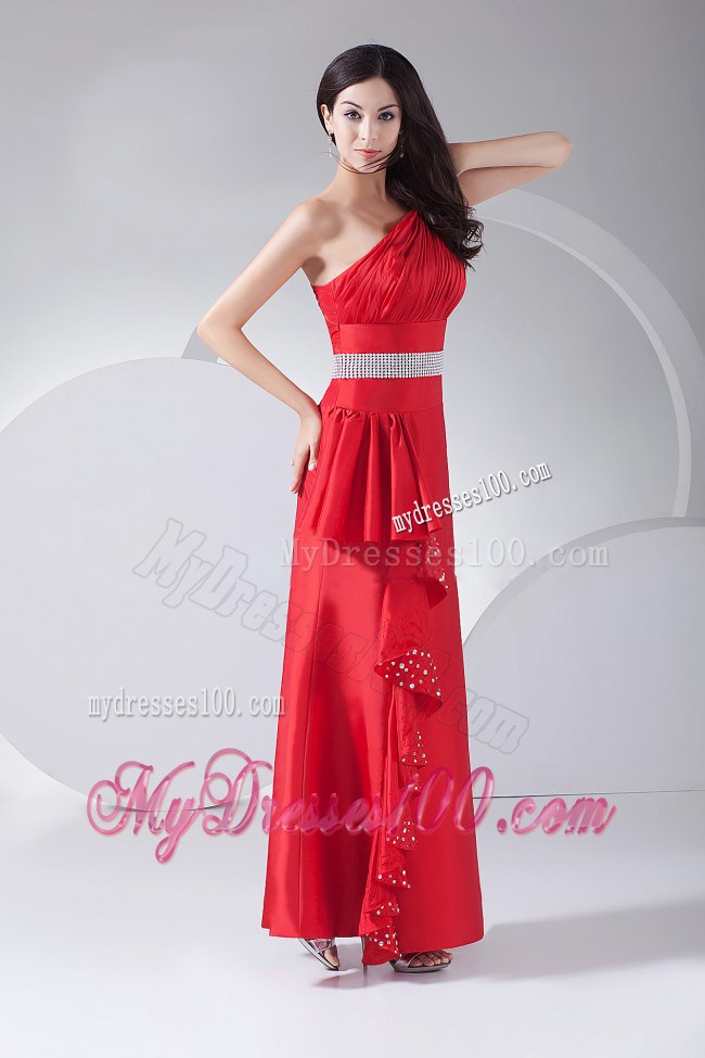 Beading and Ruching Decorate Bodice One Shoulder Ankle-length 2013 Prom Dress