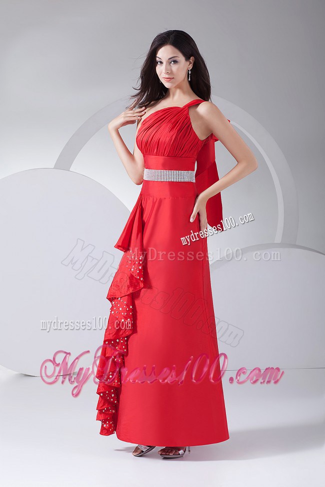 Beading and Ruching Decorate Bodice One Shoulder Ankle-length 2013 Prom Dress