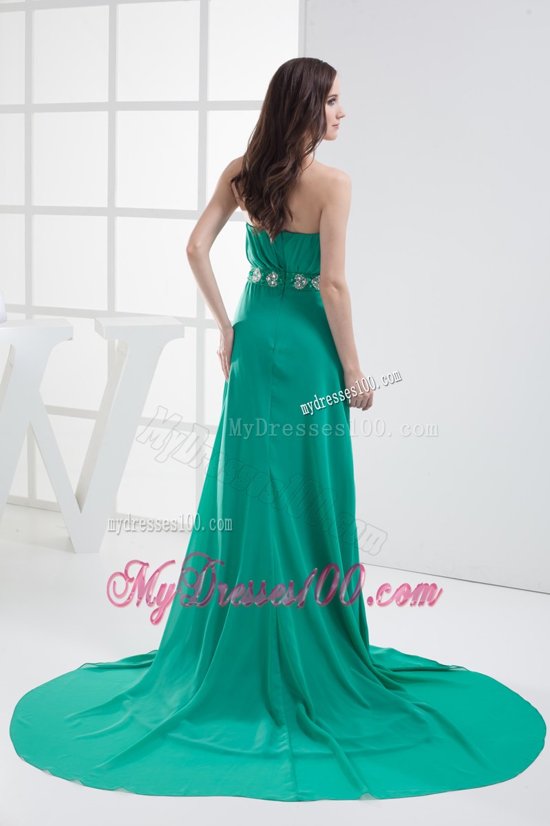 Empire Turquoise Strapless Appliques Ruching Prom Dress
