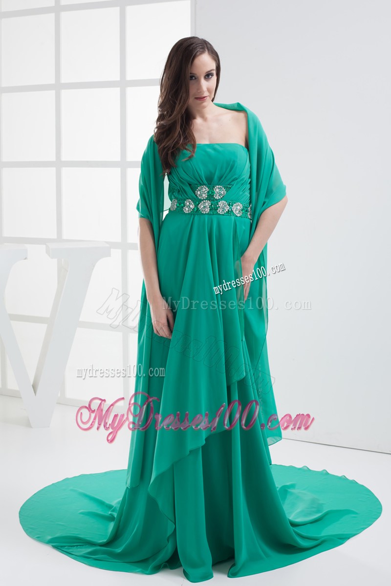 Empire Turquoise Strapless Appliques Ruching Prom Dress
