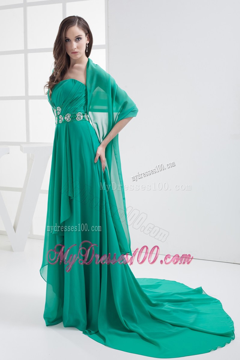 Empire Turquoise Strapless Appliques Ruching Prom Dress