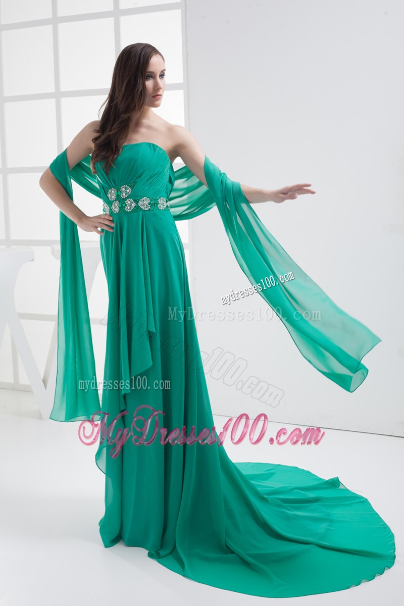 Empire Turquoise Strapless Appliques Ruching Prom Dress