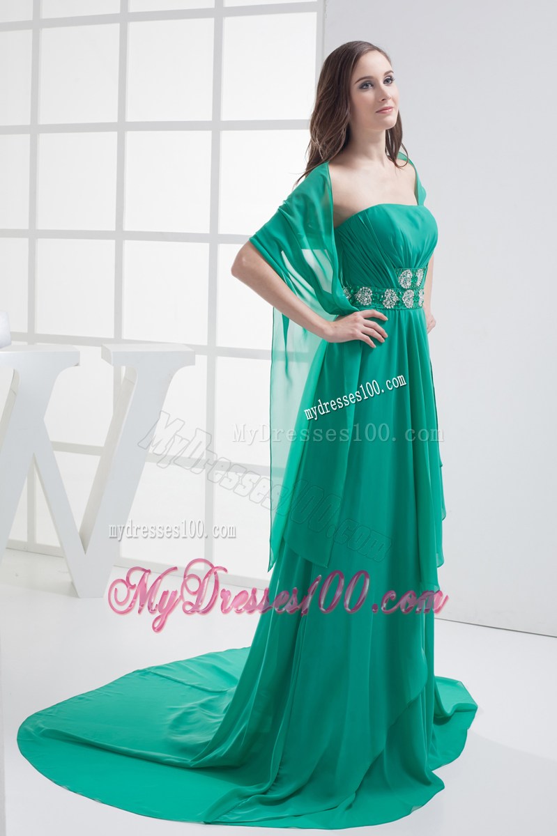 Empire Turquoise Strapless Appliques Ruching Prom Dress