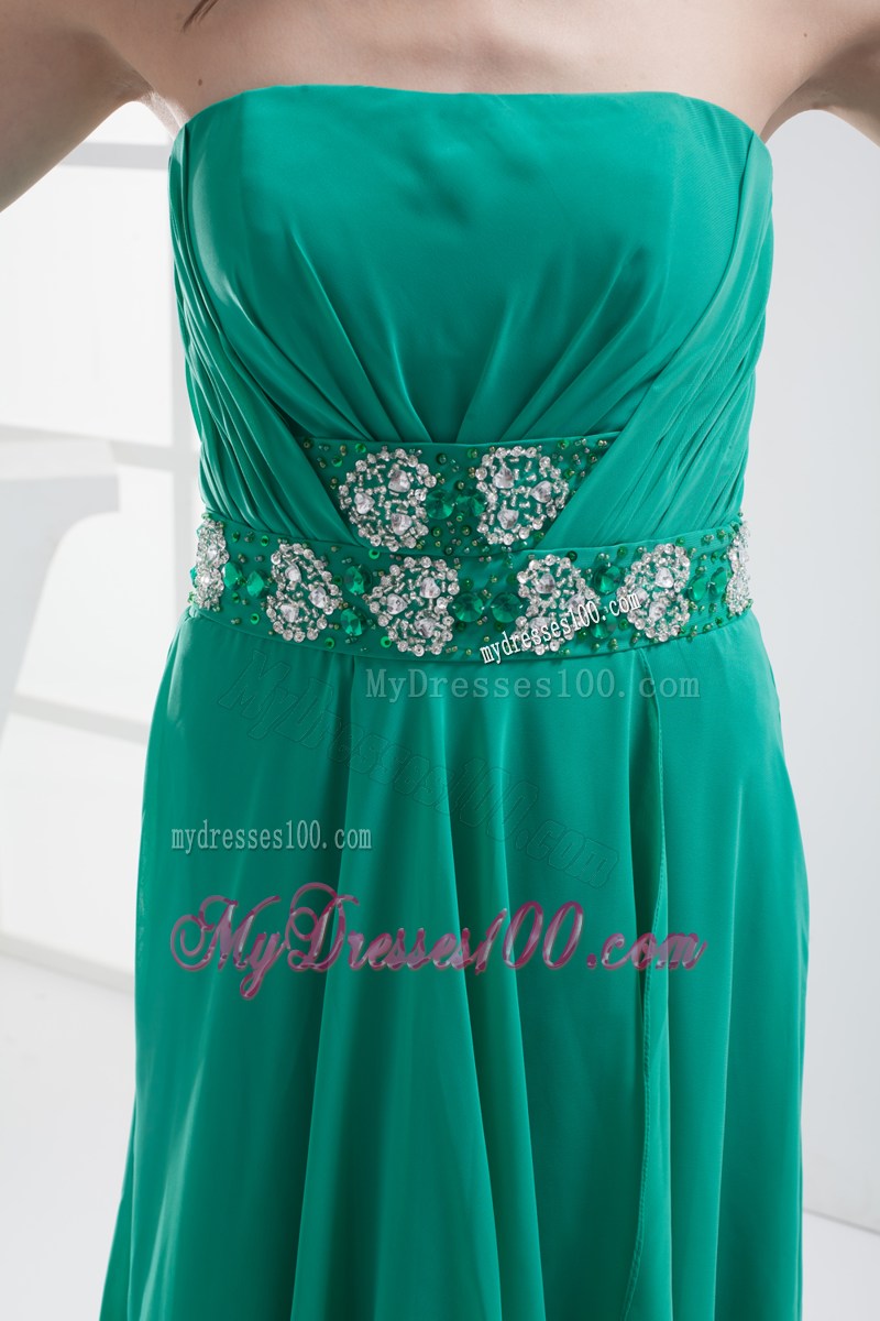 Empire Turquoise Strapless Appliques Ruching Prom Dress