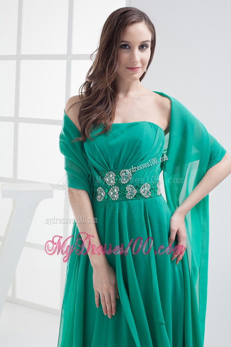 Empire Turquoise Strapless Appliques Ruching Prom Dress