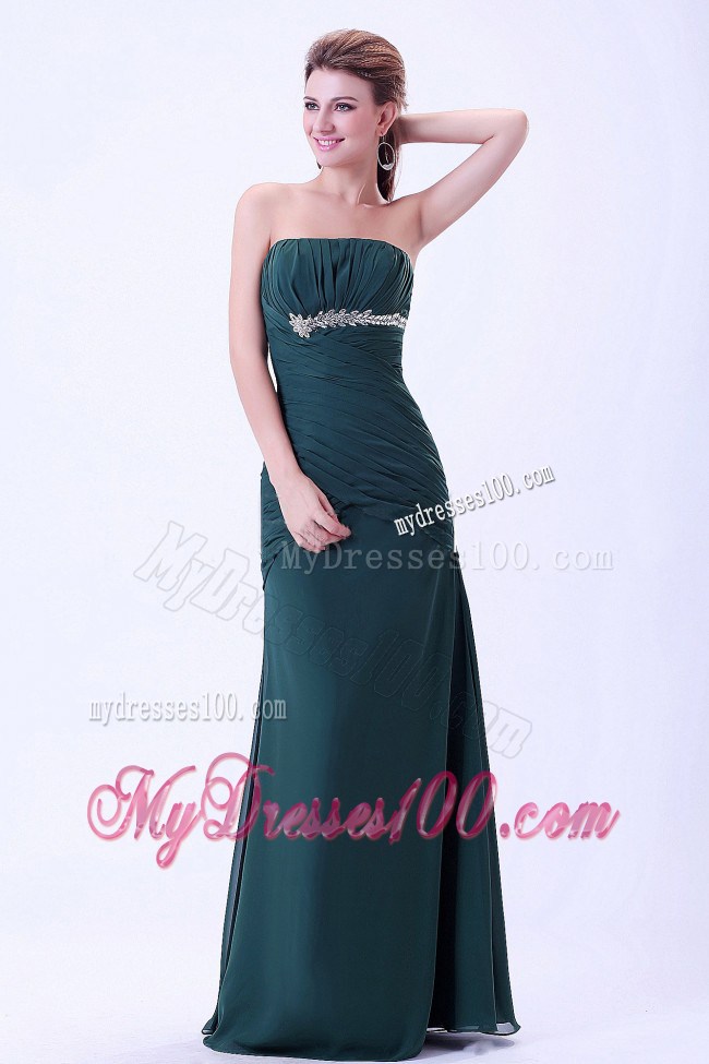 Dark Green Strapless Celebrity Dress with Appliques and Ruching