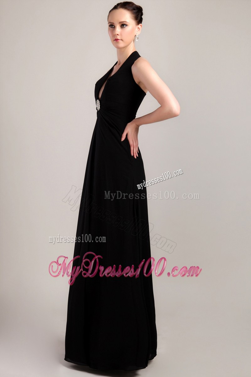 Halter Black Column Sheath Beading and Ruche Celebrity Dress