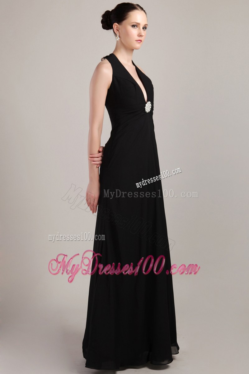 Halter Black Column Sheath Beading and Ruche Celebrity Dress