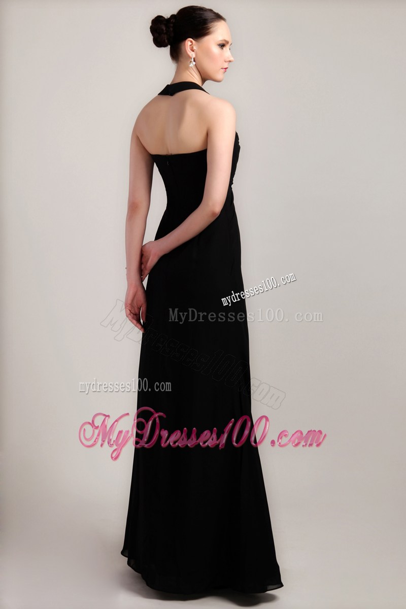 Halter Black Column Sheath Beading and Ruche Celebrity Dress