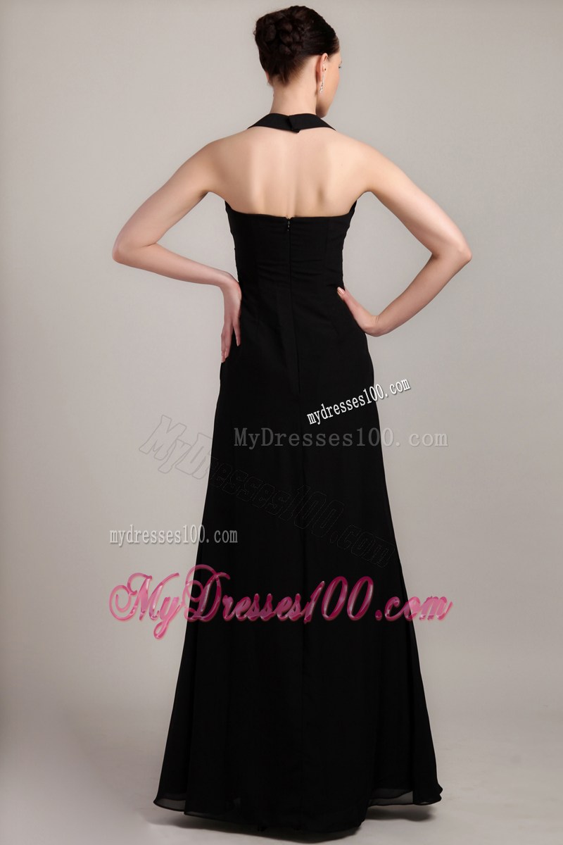 Halter Black Column Sheath Beading and Ruche Celebrity Dress