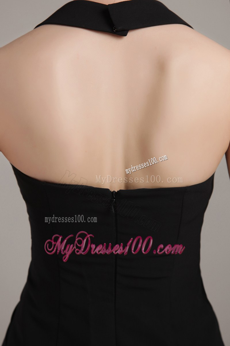 Halter Black Column Sheath Beading and Ruche Celebrity Dress