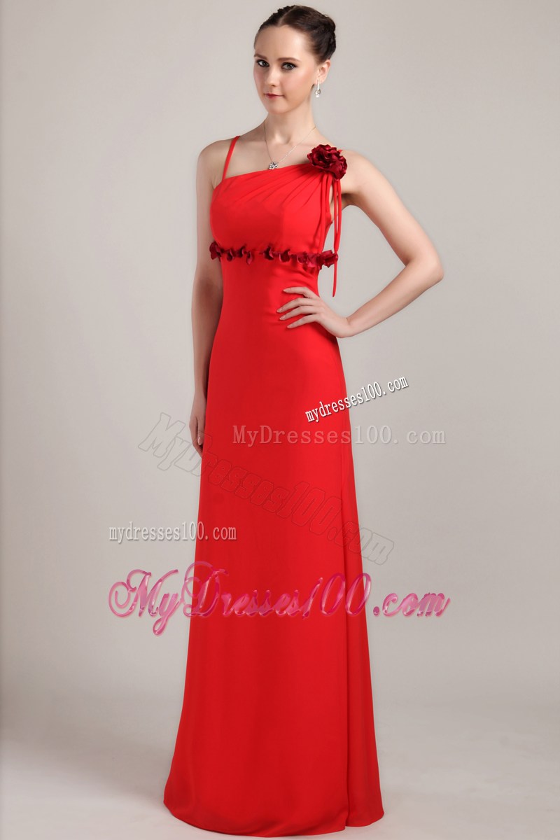 Red Column Asymmetrical Hand Made Flower Prom Celebrity Dress