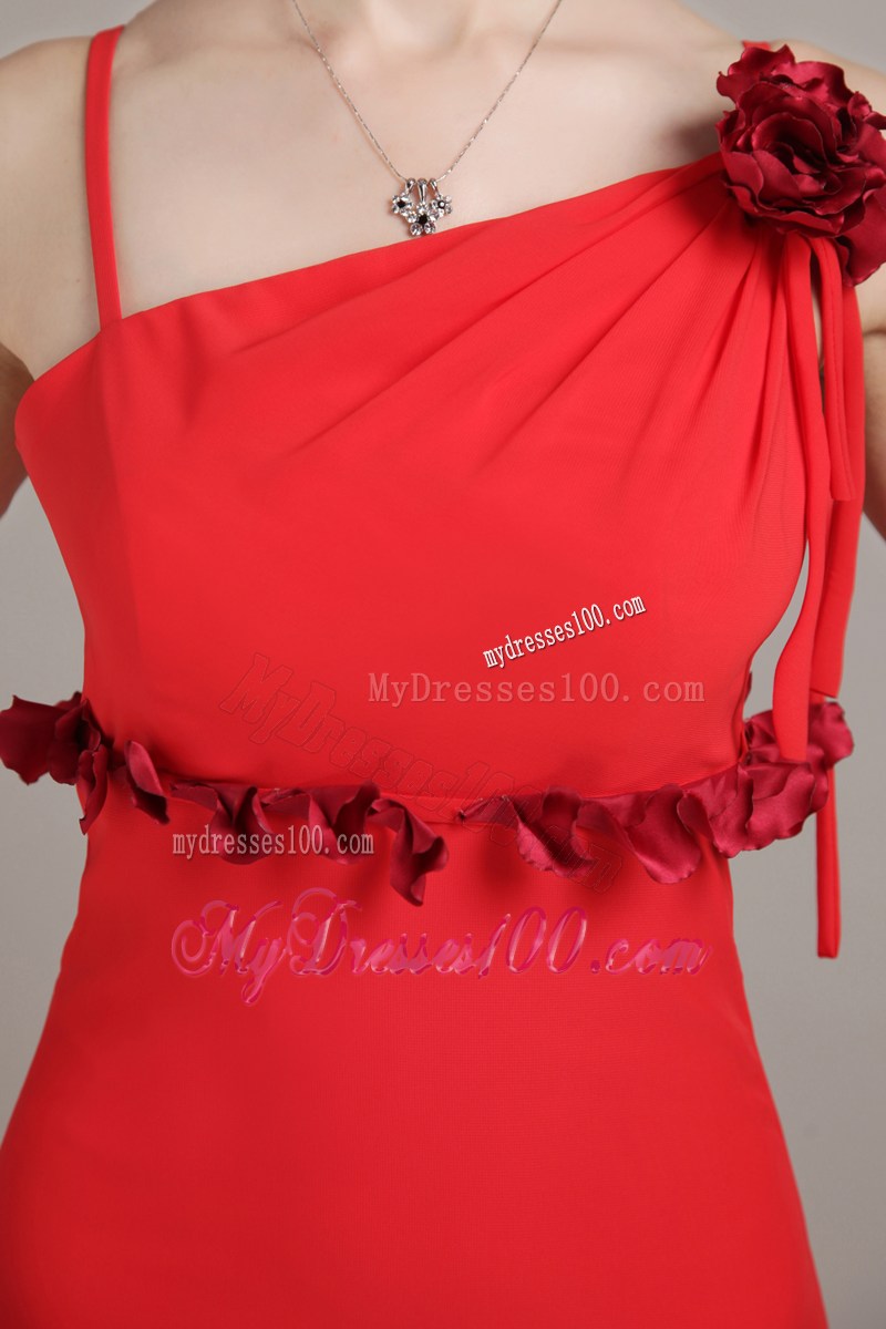 Red Column Asymmetrical Hand Made Flower Prom Celebrity Dress