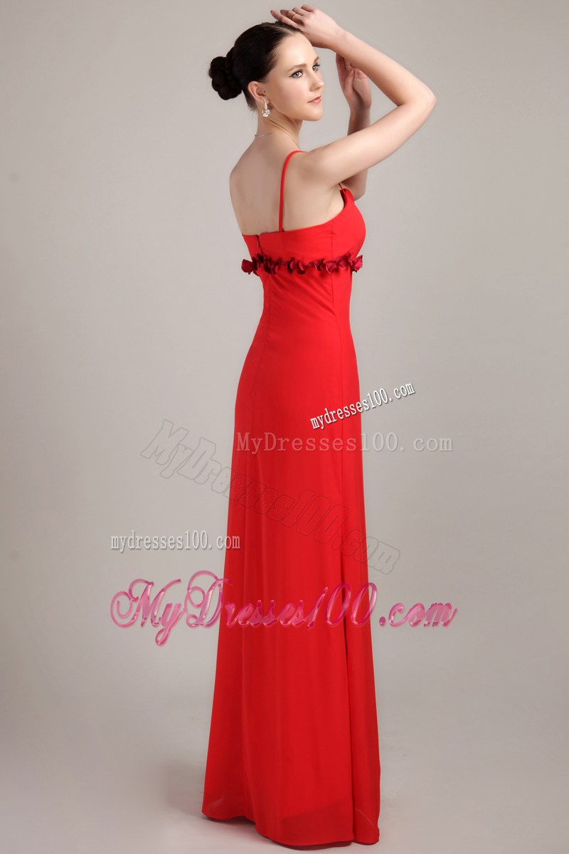 Red Column Asymmetrical Hand Made Flower Prom Celebrity Dress