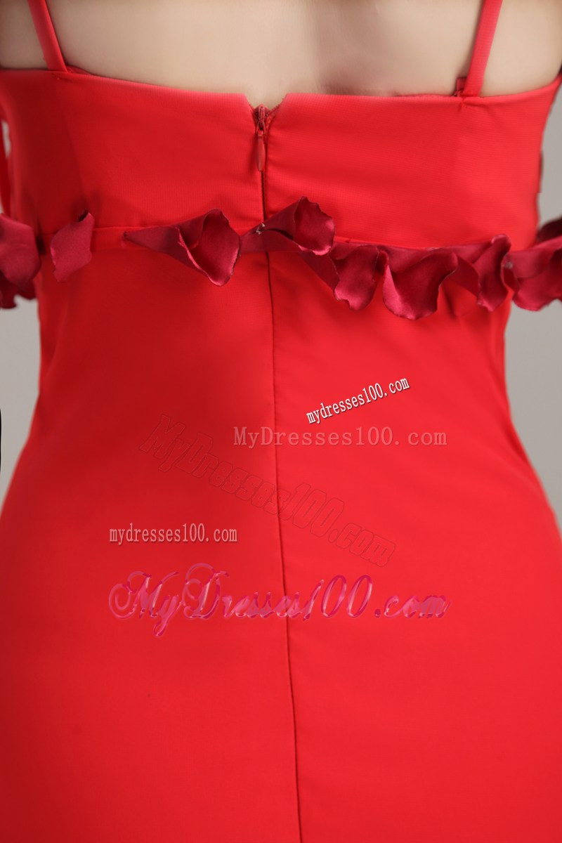 Red Column Asymmetrical Hand Made Flower Prom Celebrity Dress