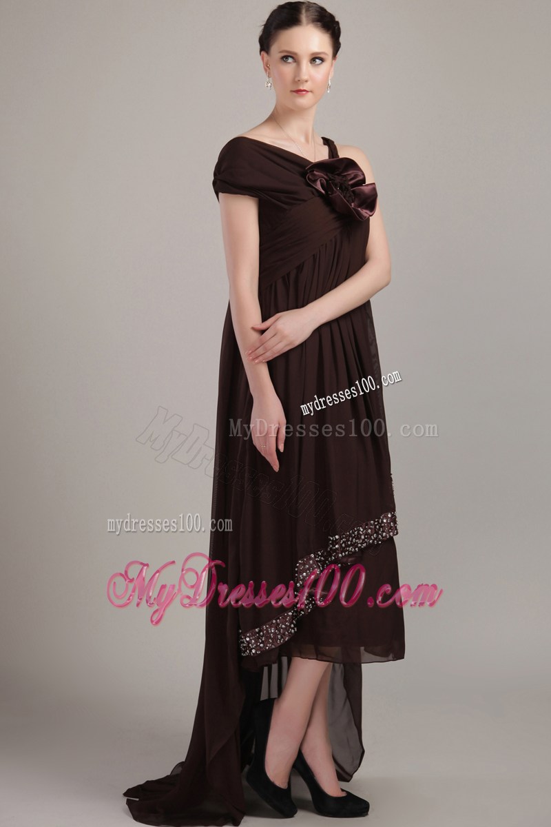 Brown Asymmetrical High-low Beading Plus Size Celebrity Dress
