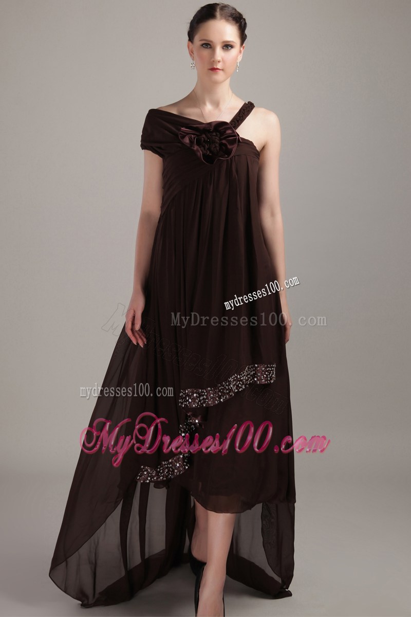 Brown Asymmetrical High-low Beading Plus Size Celebrity Dress