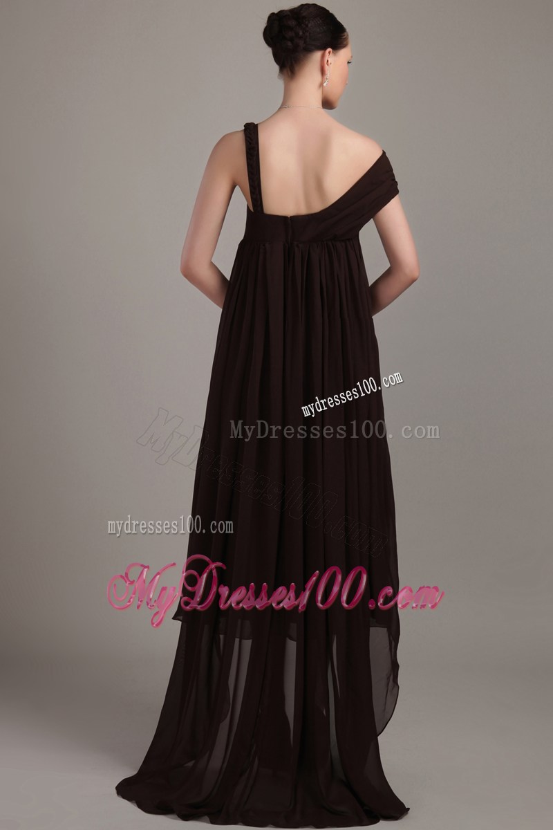 Brown Asymmetrical High-low Beading Plus Size Celebrity Dress