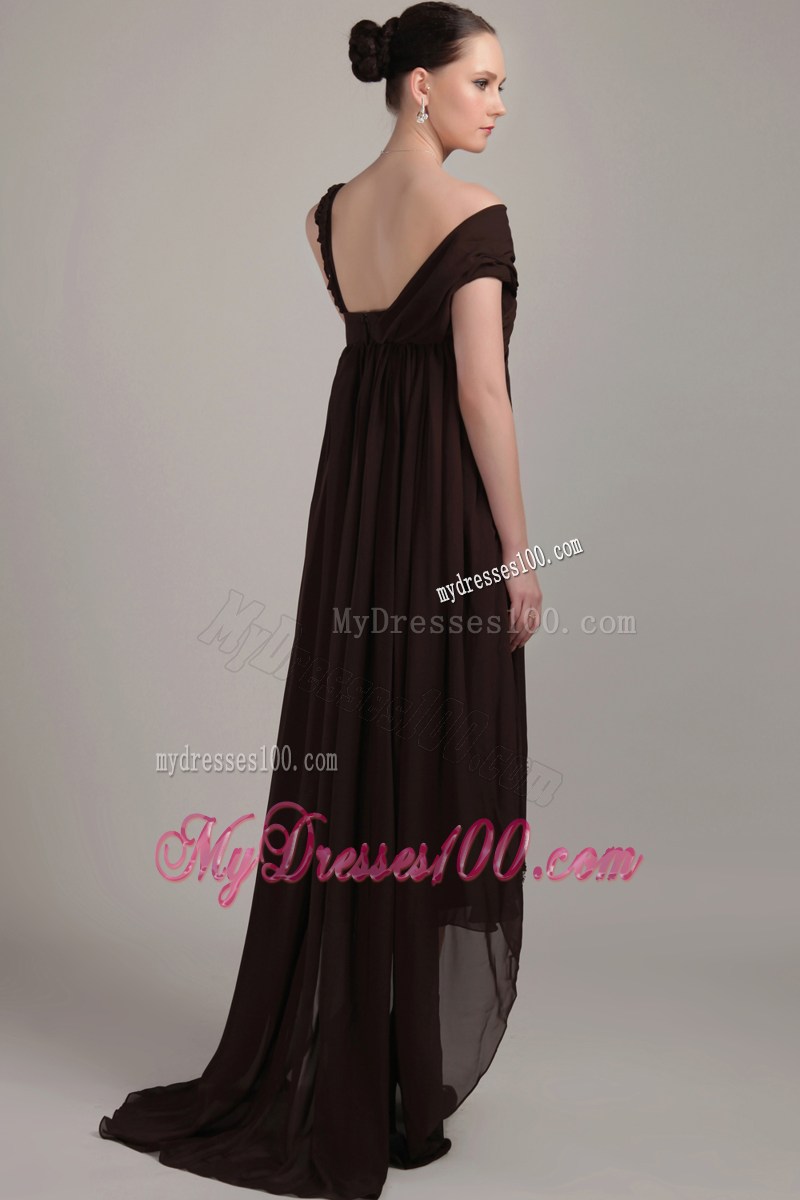 Brown Asymmetrical High-low Beading Plus Size Celebrity Dress