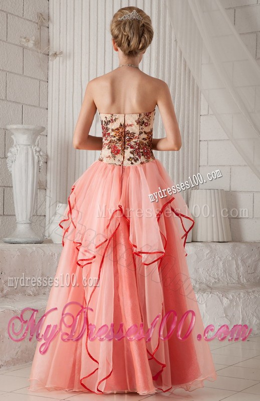 Watermelon Column Sheath Strapless Printing Celebrity Dress
