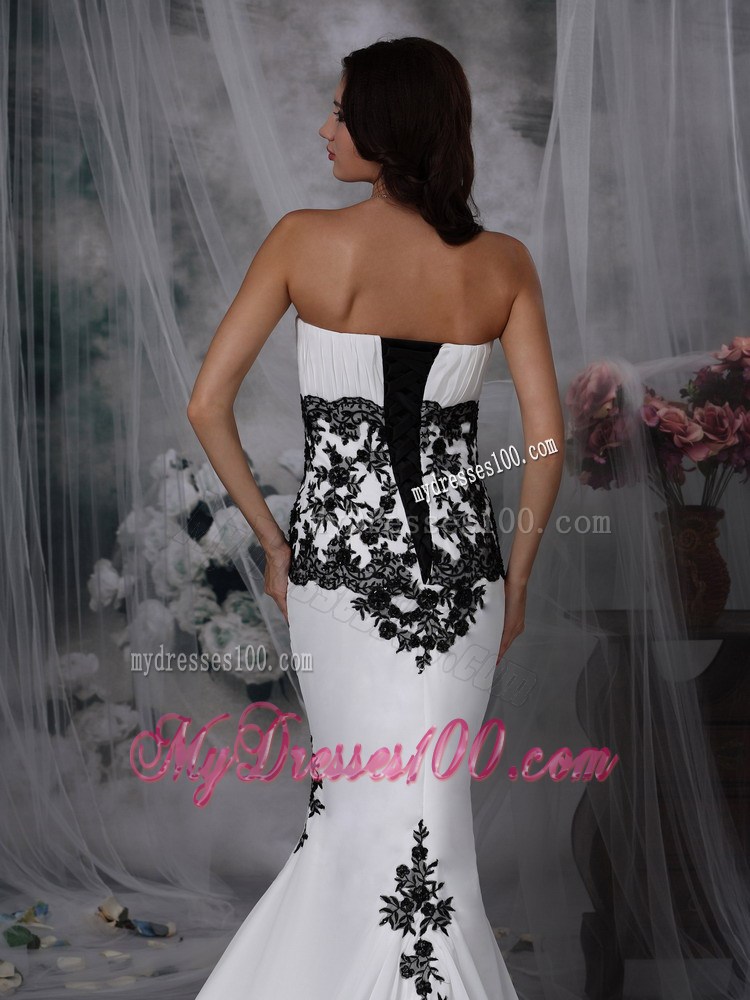 Sexy White Mermaid Strapless Chapel Train Lace Celebrity Dress