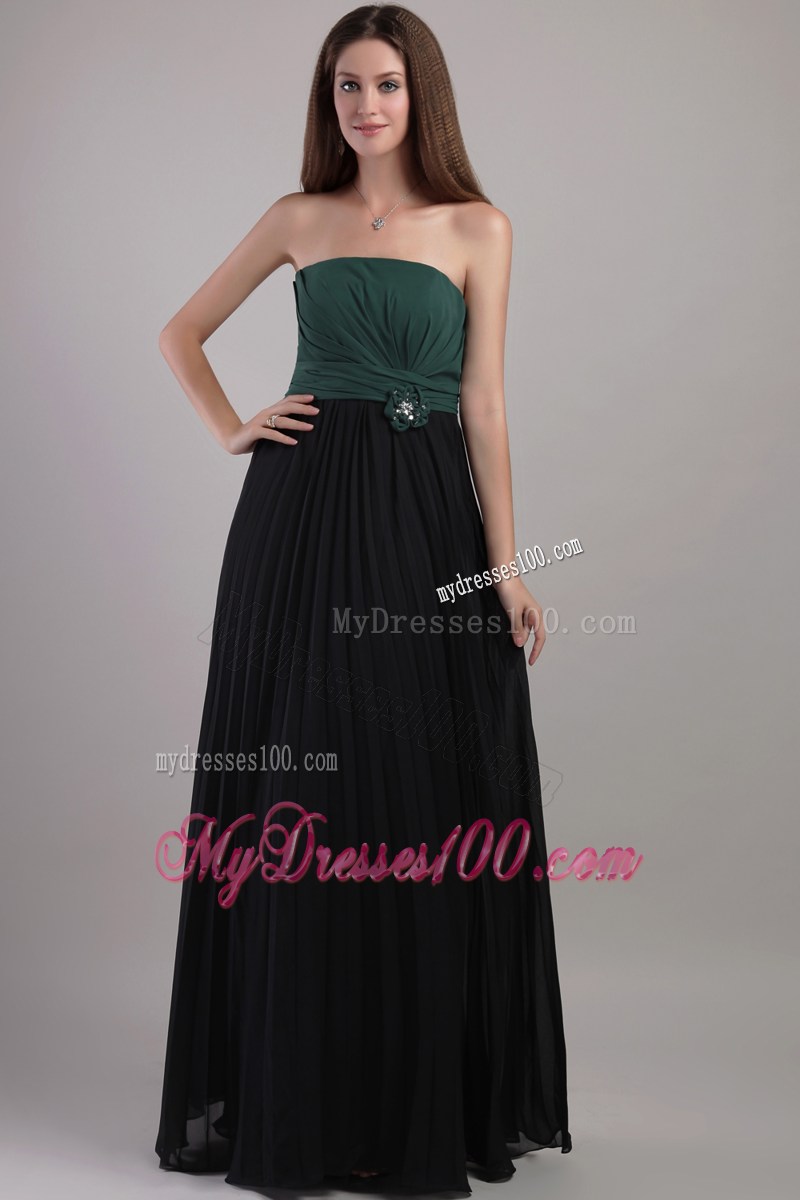 Peacock Green and Black Strapless Hand Flowers Celebrity Dress