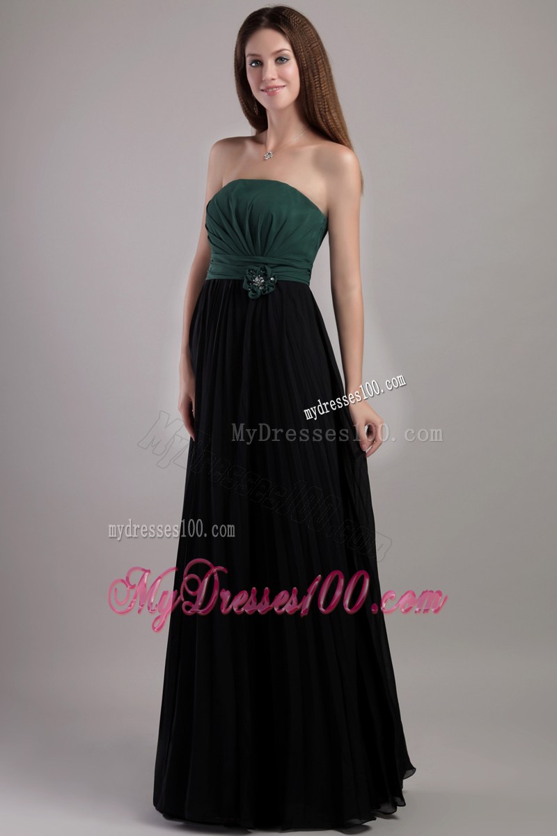 Peacock Green and Black Strapless Hand Flowers Celebrity Dress