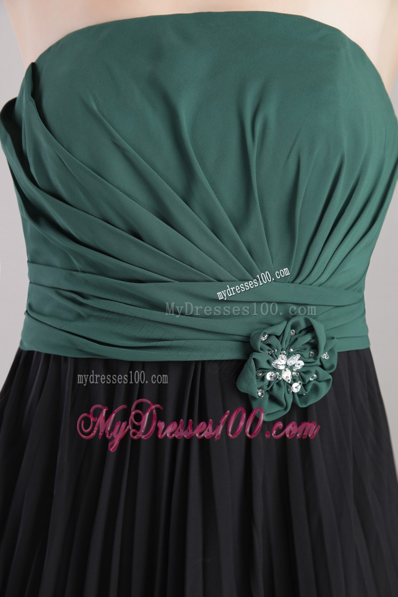Peacock Green and Black Strapless Hand Flowers Celebrity Dress