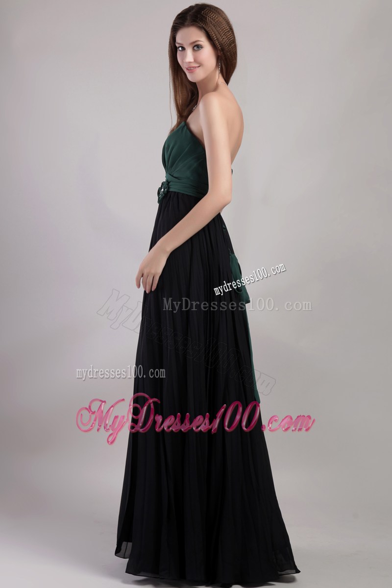 Peacock Green and Black Strapless Hand Flowers Celebrity Dress