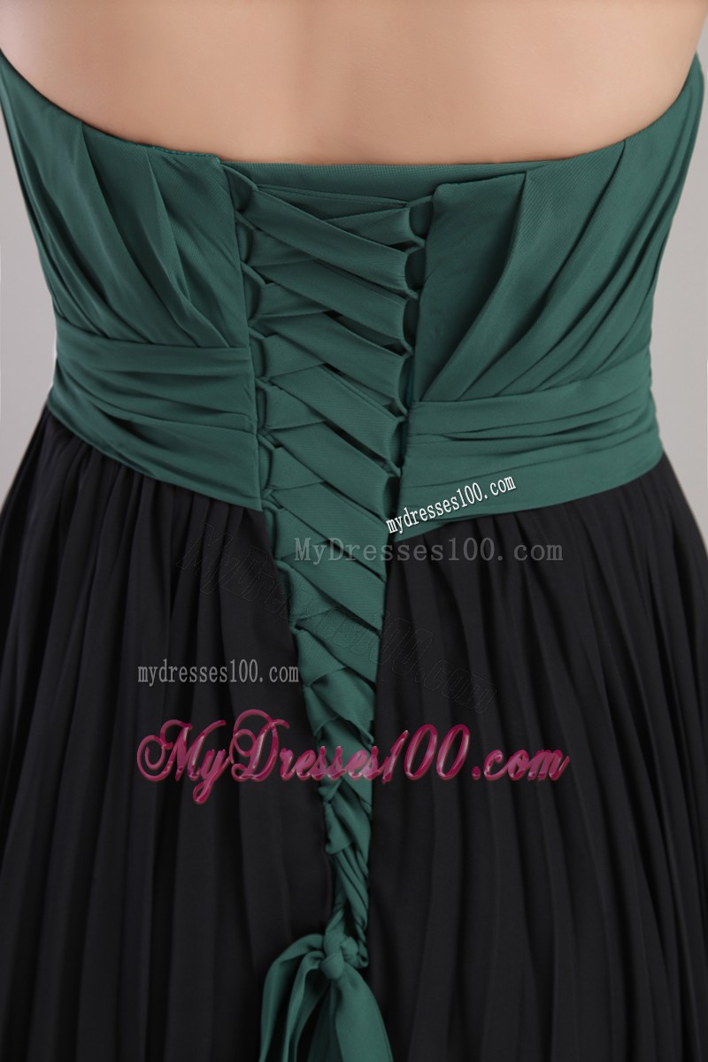 Peacock Green and Black Strapless Hand Flowers Celebrity Dress