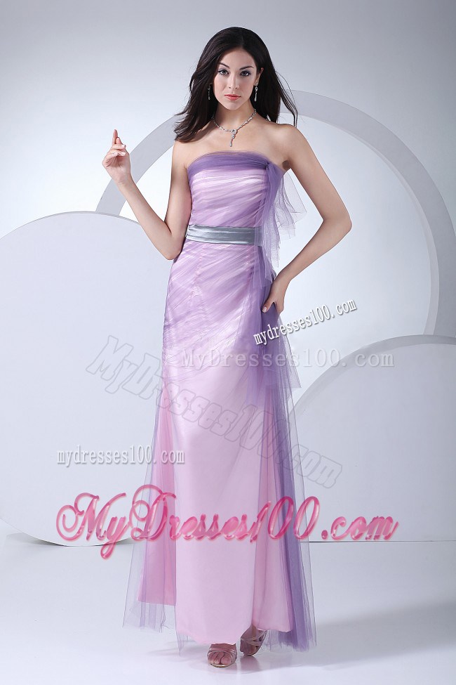 Pink Ankle-length Strapless 2013 Celebrity Dress with Sash
