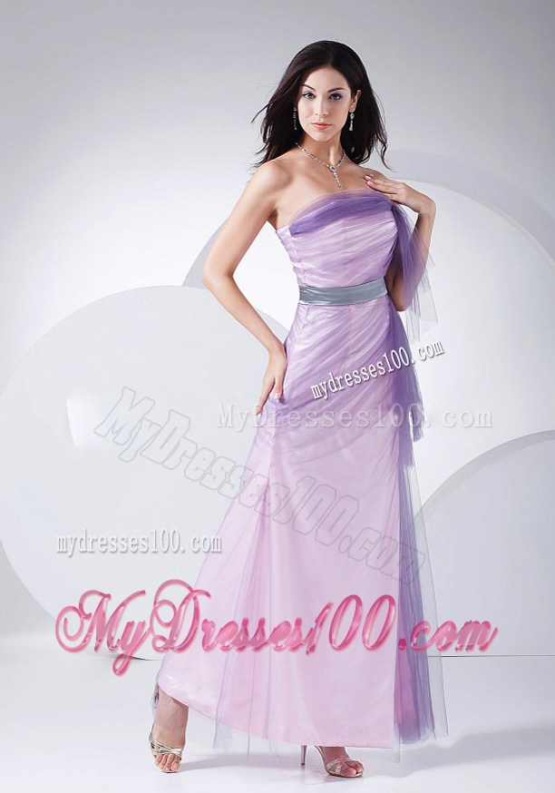 Pink Ankle-length Strapless 2013 Celebrity Dress with Sash