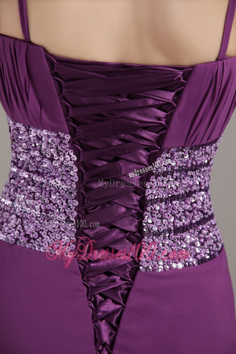 Purple Empire Strap Ankle-length Ruching Prom Celebrity Dress
