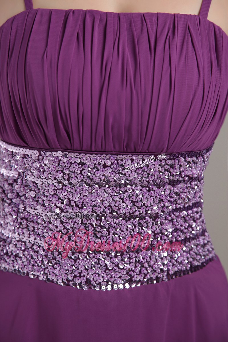 Purple Empire Strap Ankle-length Ruching Prom Celebrity Dress
