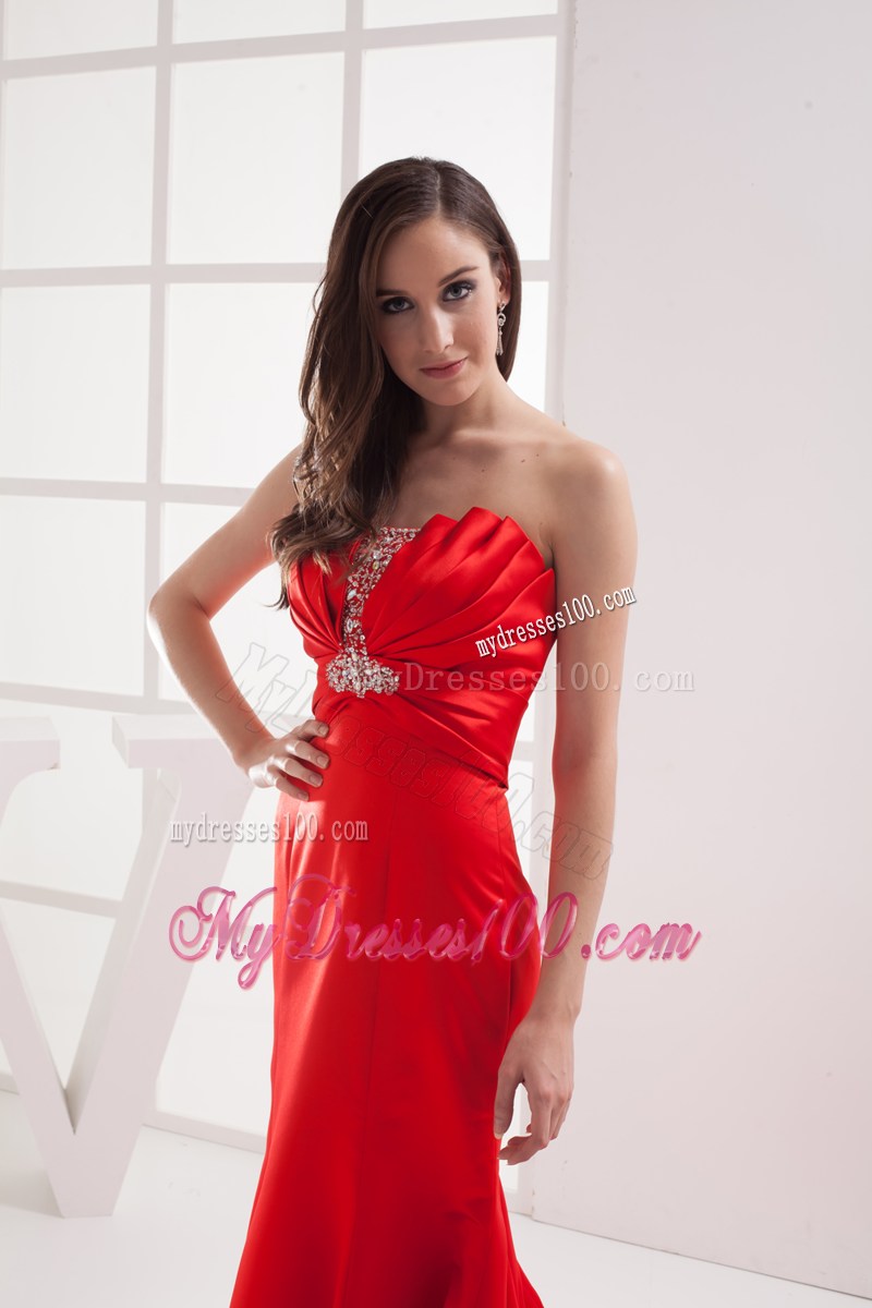 Red Mermaid Strapless Beading and Ruching Prom Celebrity Dress