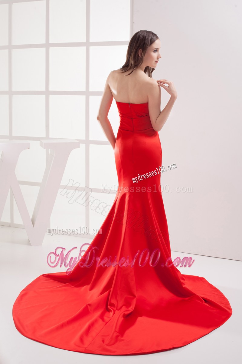 Red Mermaid Strapless Beading and Ruching Prom Celebrity Dress