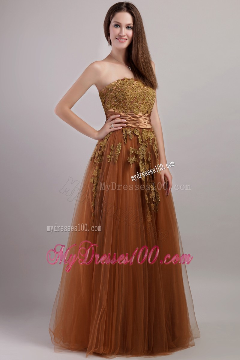 Empire Strapless Appliques Decorate Celebrity Dress in Rust Red