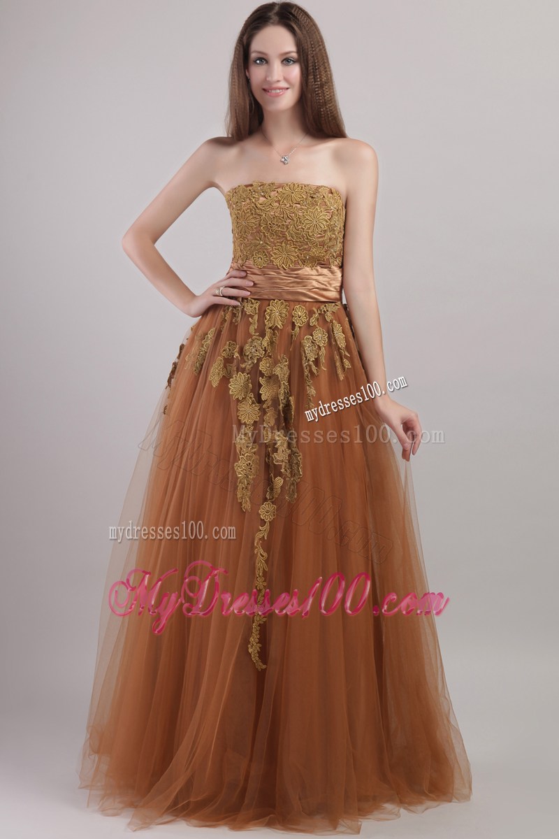 Empire Strapless Appliques Decorate Celebrity Dress in Rust Red