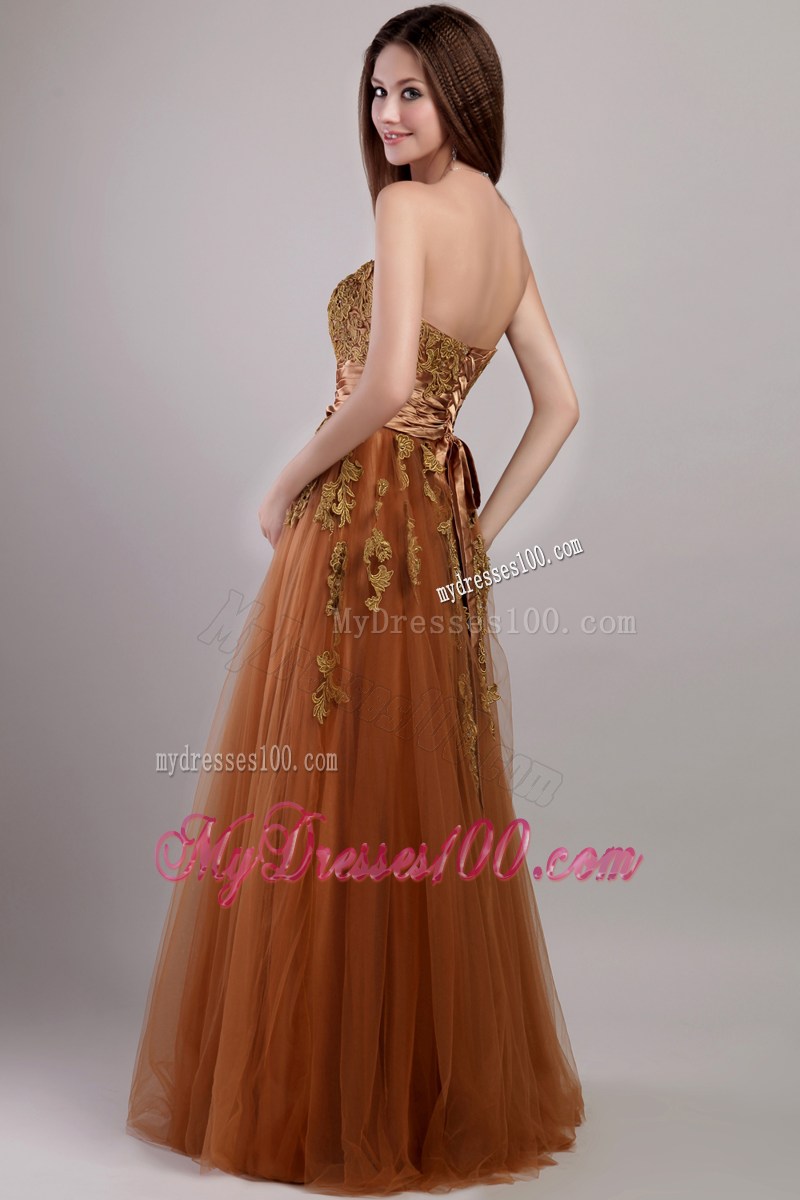 Empire Strapless Appliques Decorate Celebrity Dress in Rust Red