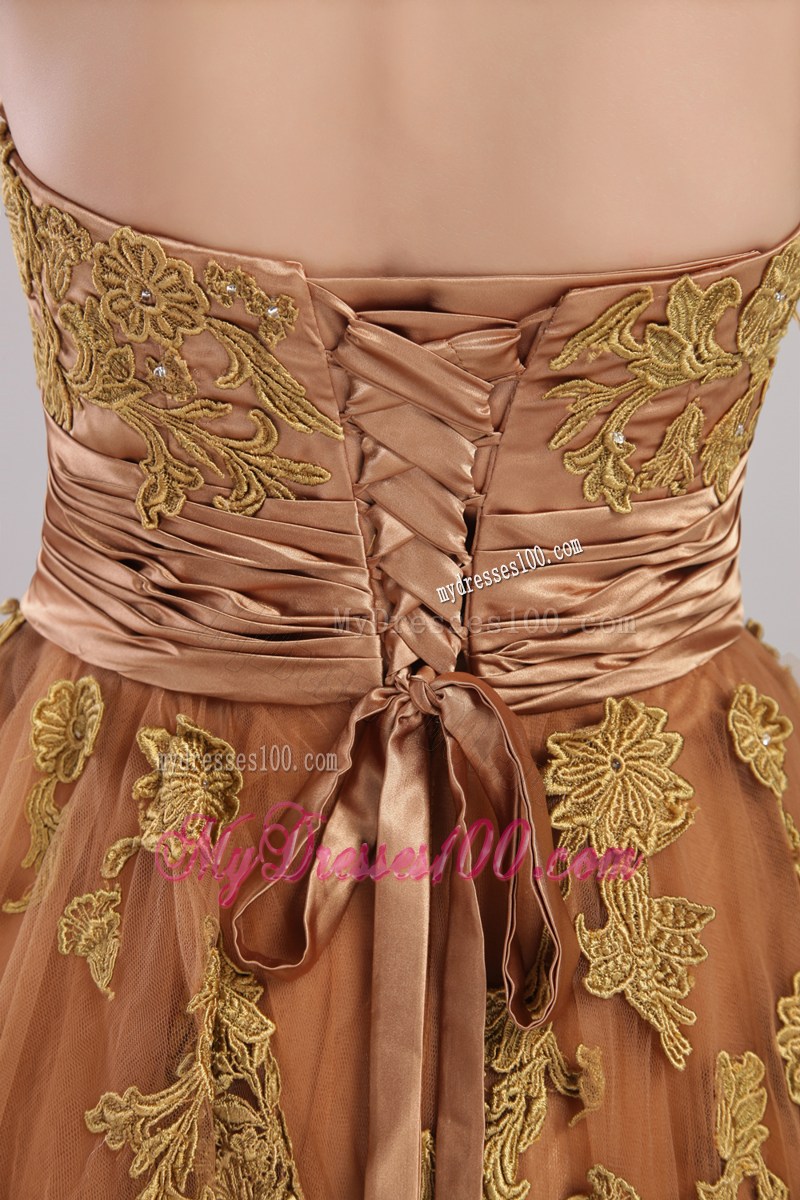 Empire Strapless Appliques Decorate Celebrity Dress in Rust Red