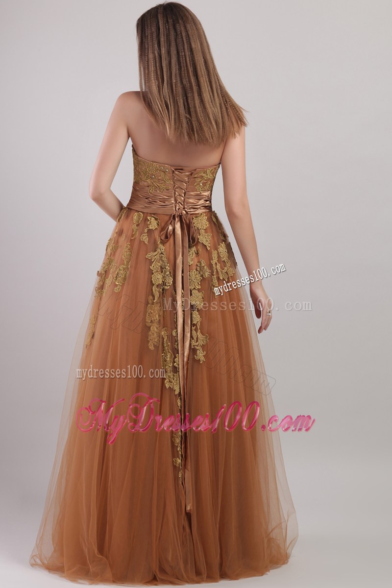 Empire Strapless Appliques Decorate Celebrity Dress in Rust Red