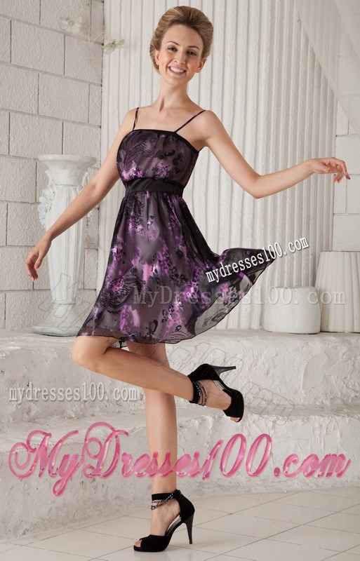 Pretty Empire Spaghetti Straps Mini-length Printing Prom / Cocktail Dress