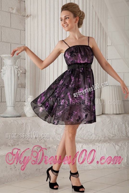 Pretty Empire Spaghetti Straps Mini-length Printing Prom / Cocktail Dress