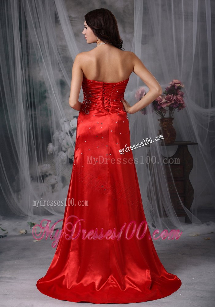 Red Column Sweetheart Beading Celebrity Dress with Brush Train