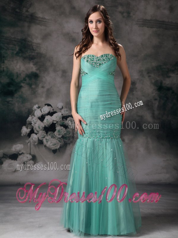 Sweetheart Turquoise Mermaid Beading Prom Celebrity Dress